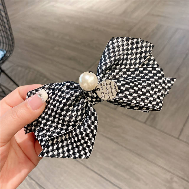 Korean fashion checkered bow french barrette hair clip