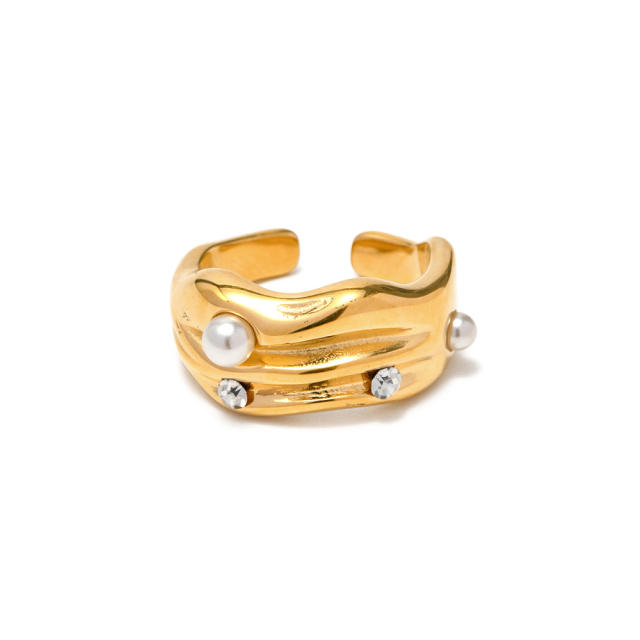18K plated pearl statement stainless steel adjustable rings