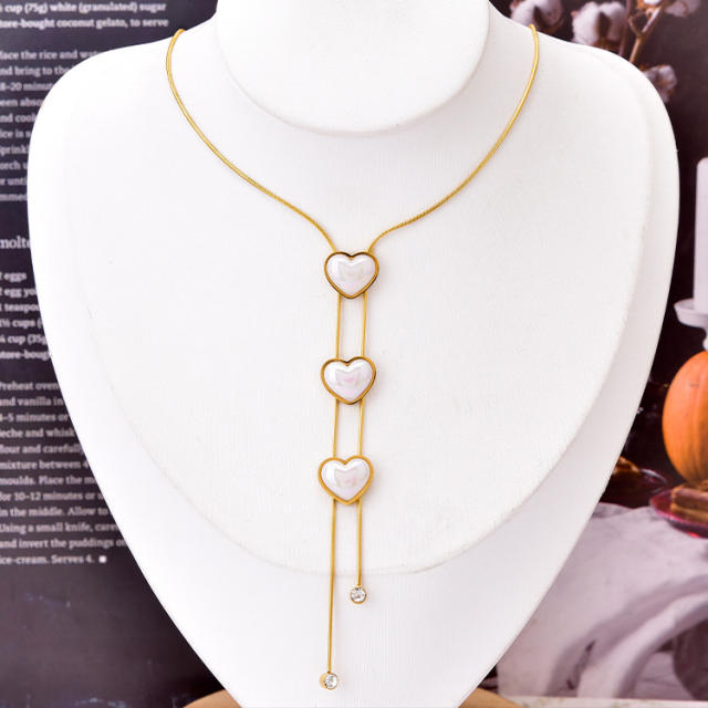Elegant heart pearl stainless steel necklace set
