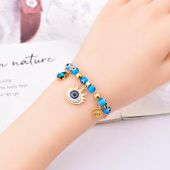 Blue beads evil eye charm stainless steel bracelet