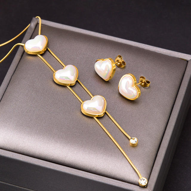 Elegant heart pearl stainless steel necklace set