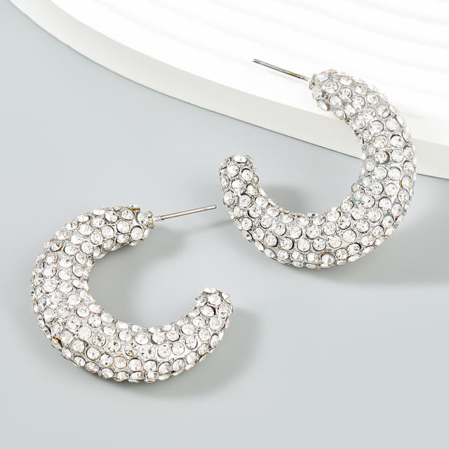 Luxury pave setting rhinestone open hoop earrings