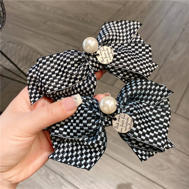 Korean fashion checkered bow french barrette hair clip