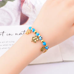 Blue beads evil eye charm stainless steel bracelet