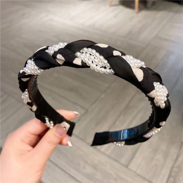 Spring design pearl beads chain fabric braid headband