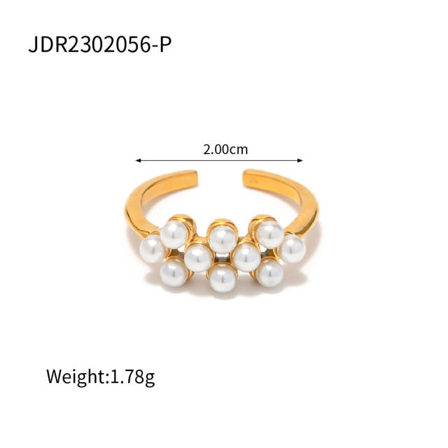 18K gold plated pearl cubic zircon statement stainless steel adjustable rings