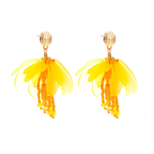 Holiday trend handmade weaving bead flower earrings