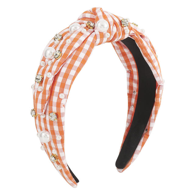 Vintage colorful plaid pattern rhinestone knotted headband