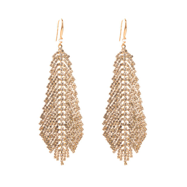 Luxury pave setting rhinestone leaf shape earrings