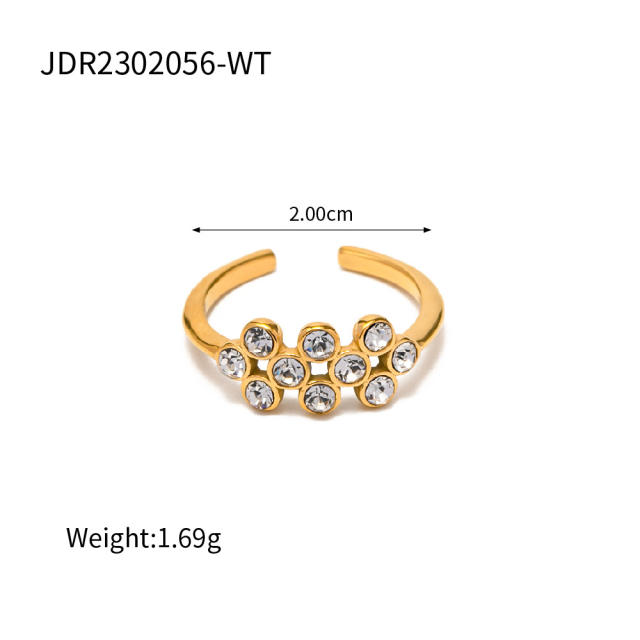 18K gold plated pearl cubic zircon statement stainless steel adjustable rings