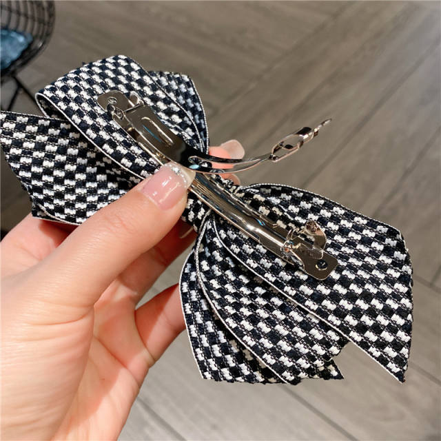 Korean fashion checkered bow french barrette hair clip