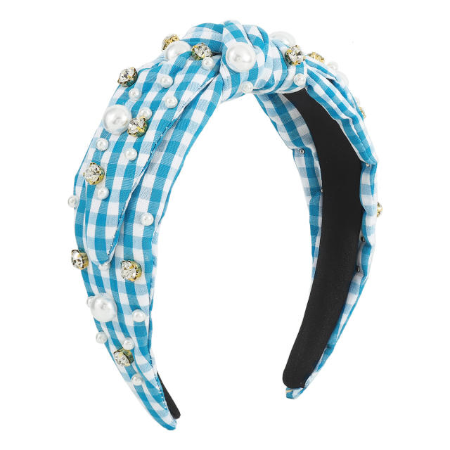 Vintage colorful plaid pattern rhinestone knotted headband