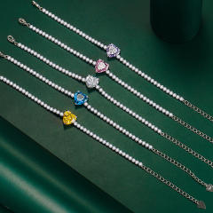 Heart cut cubic zircon tennis chain copper bracelet