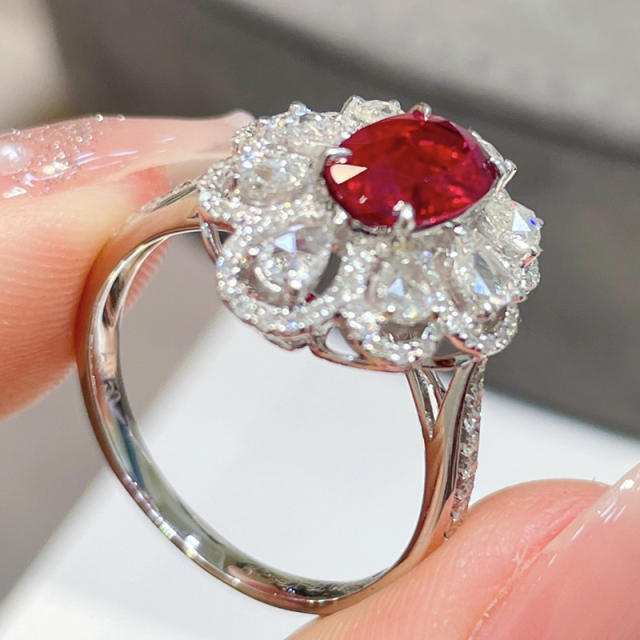 Oval cut ruby cubic zircon copper rings