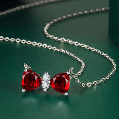 Korean fashion sweet color cubic zircon bow copper choker necklace