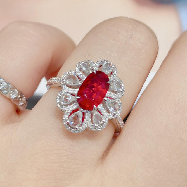 Oval cut ruby cubic zircon copper rings