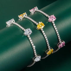 Pear cut color cubic zircon copper tennis chain bracelet