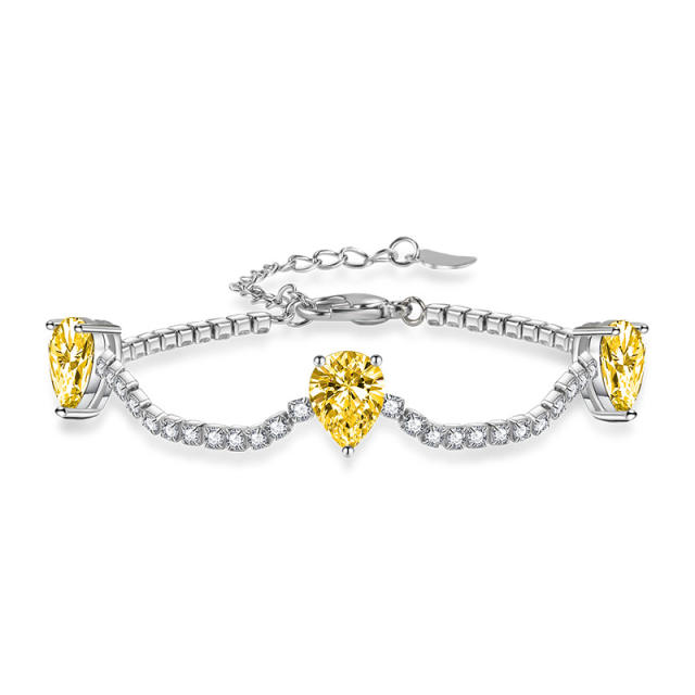 Pear cut color cubic zircon copper tennis chain bracelet