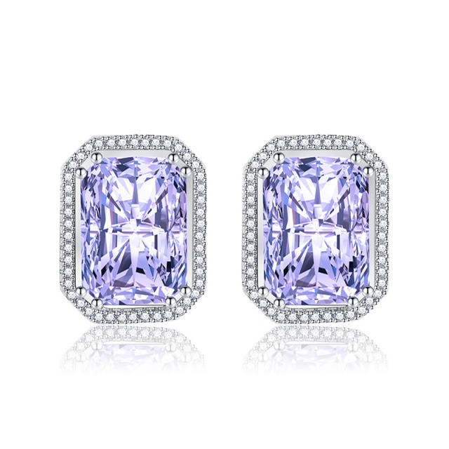 925 needle emerald cut cubic zircon copper studs earrings