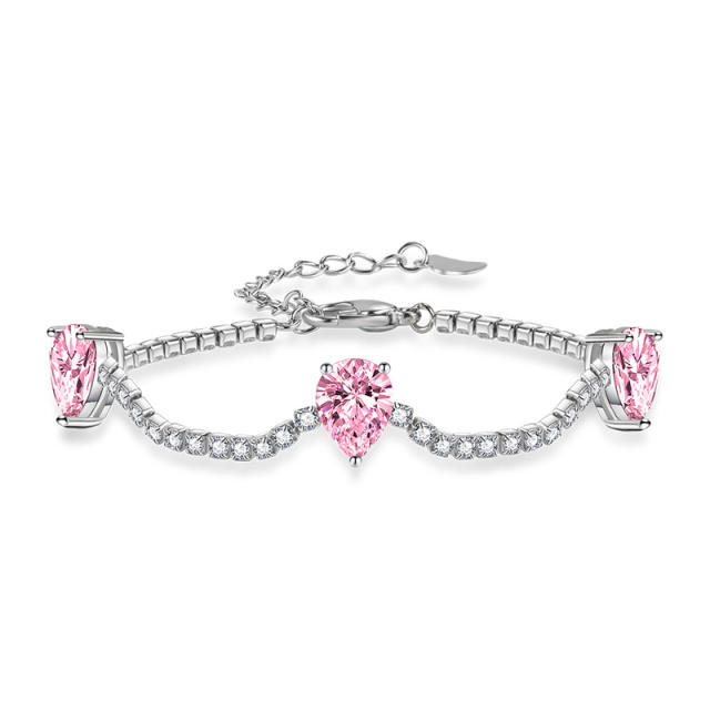 Pear cut color cubic zircon copper tennis chain bracelet