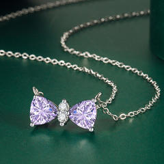 Korean fashion sweet color cubic zircon bow copper choker necklace
