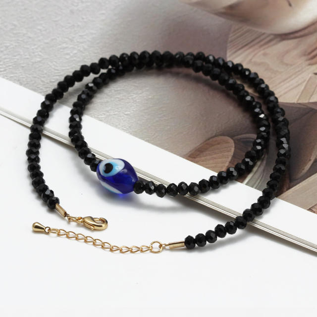 Boho black color bead evil eye necklace