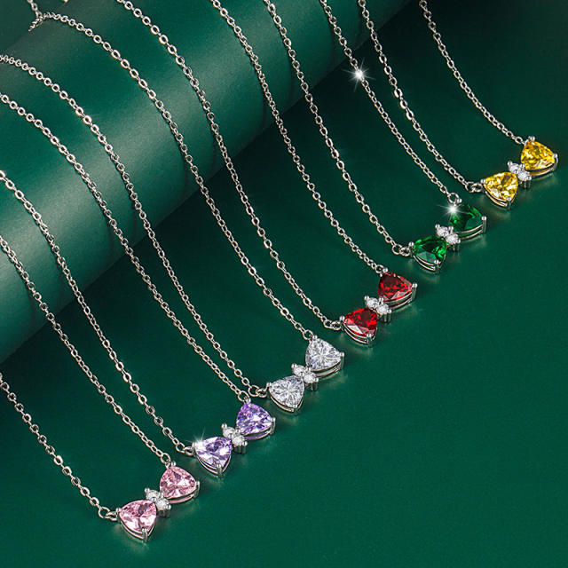 Korean fashion sweet color cubic zircon bow copper choker necklace