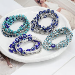 Boho evil eye bead bracelet set