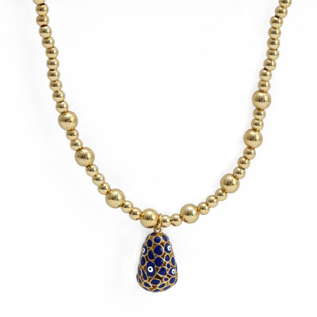 Vintage enamel evil eye charm bead necklace
