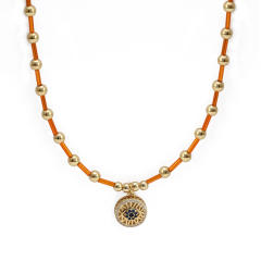Vintage enamel evil eye charm bead necklace