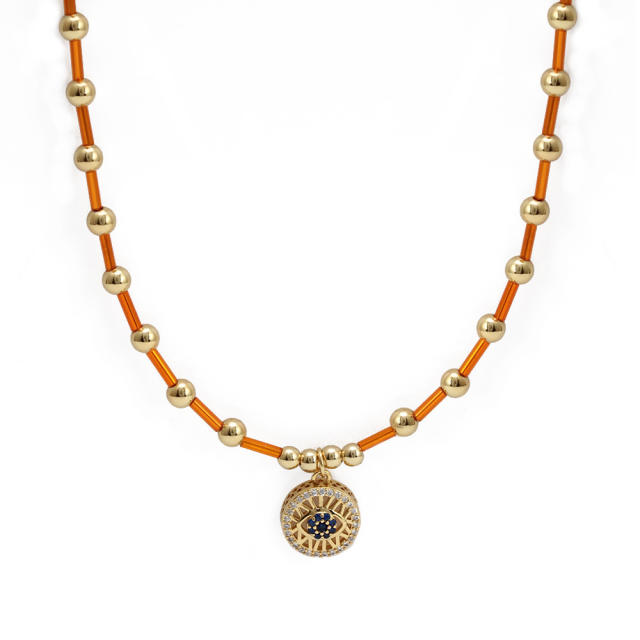 Vintage enamel evil eye charm bead necklace