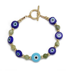 Boho natural stone pearl beads toggle evil eye bracelet