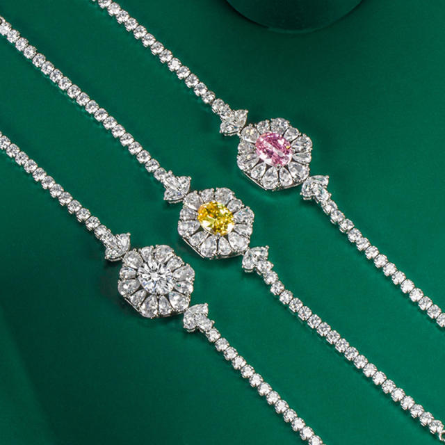 Luxury color cubic zircon copper tennis chain bracelet