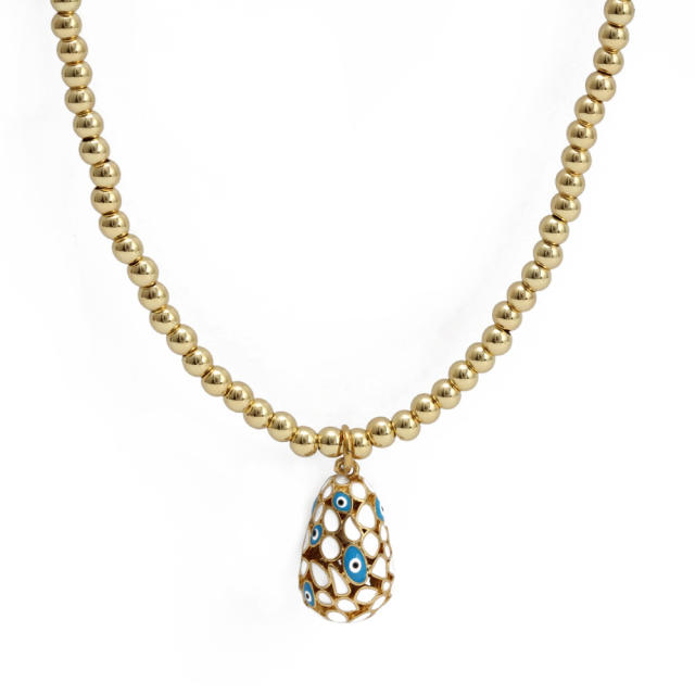 Vintage enamel evil eye charm bead necklace