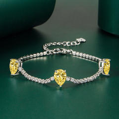 Pear cut color cubic zircon copper tennis chain bracelet