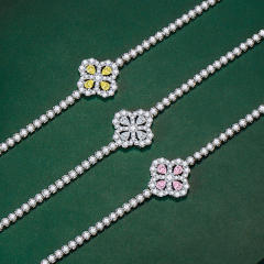 Luxury color cubic zircon clover copper tennis bracelet