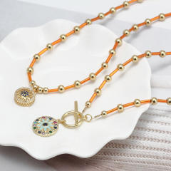 Vintage enamel evil eye charm bead necklace