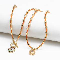 Vintage enamel evil eye charm bead necklace