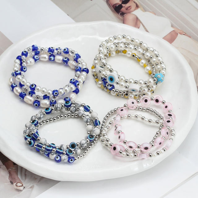 Boho evil eye bead bracelet set