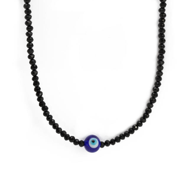 Boho black color bead evil eye necklace