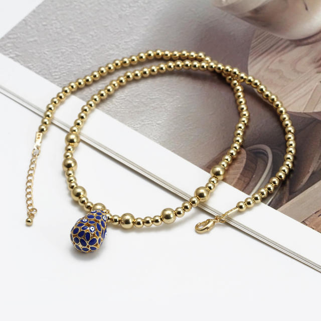 Vintage enamel evil eye charm bead necklace