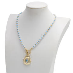 Boho blue color seed bead evil eye necklace