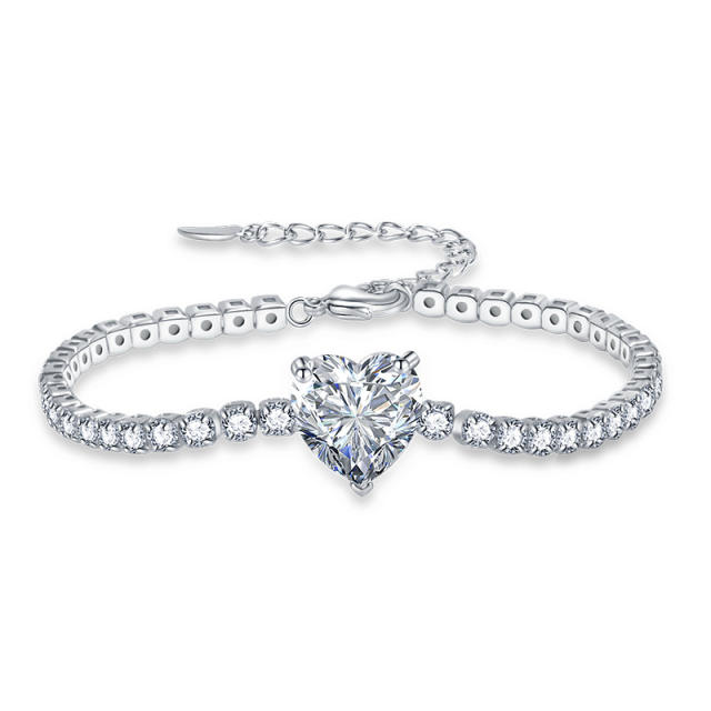 Heart cut cubic zircon tennis chain copper bracelet