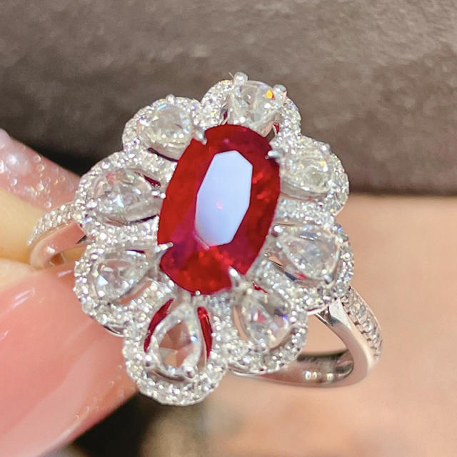 Oval cut ruby cubic zircon copper rings