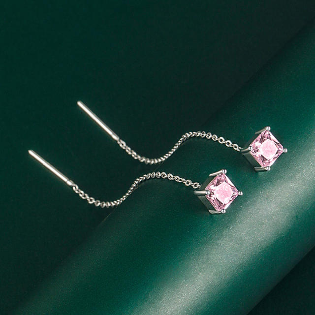 Elegant princess cut cubic zircon copper threader earrings