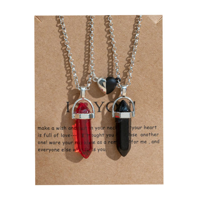 Natural stone magnetic heart couple necklace