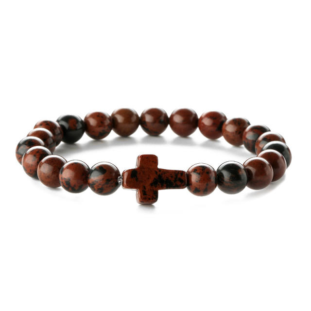 Hot sale natural stone cross bead bracelet