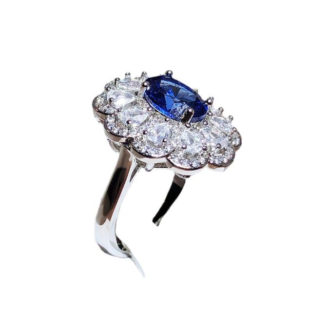 Luxury sapphire oval cut cubic zircon diamond flower rings