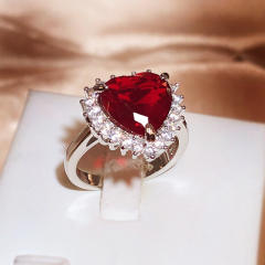 Ruby heart cut cubic zircon copper rings
