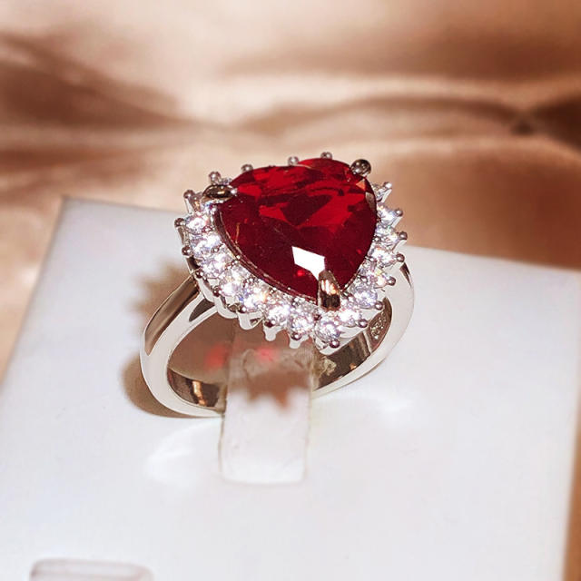 Ruby heart cut cubic zircon copper rings